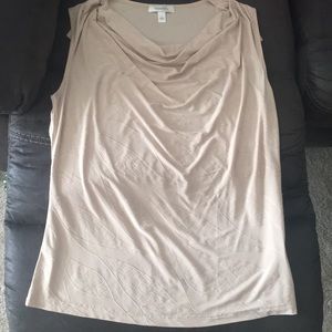 Semi cowl neck cream tank top